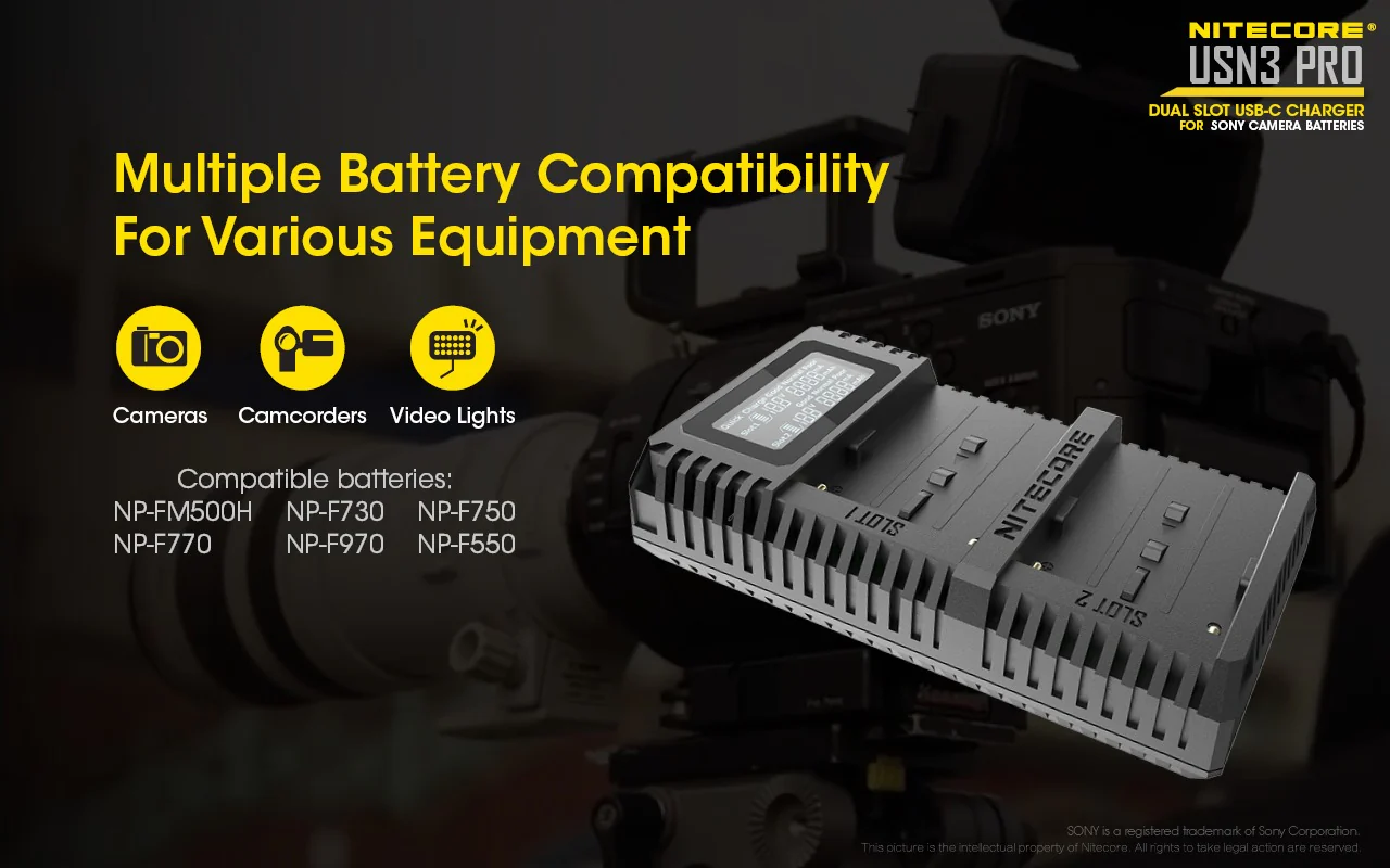 USN3 PRO (Sony NP-FM500H, NP-F730, NP-F750, NP-F770, NP-F970, NP-F550) Dual-Slot Battery Charger - Image 12