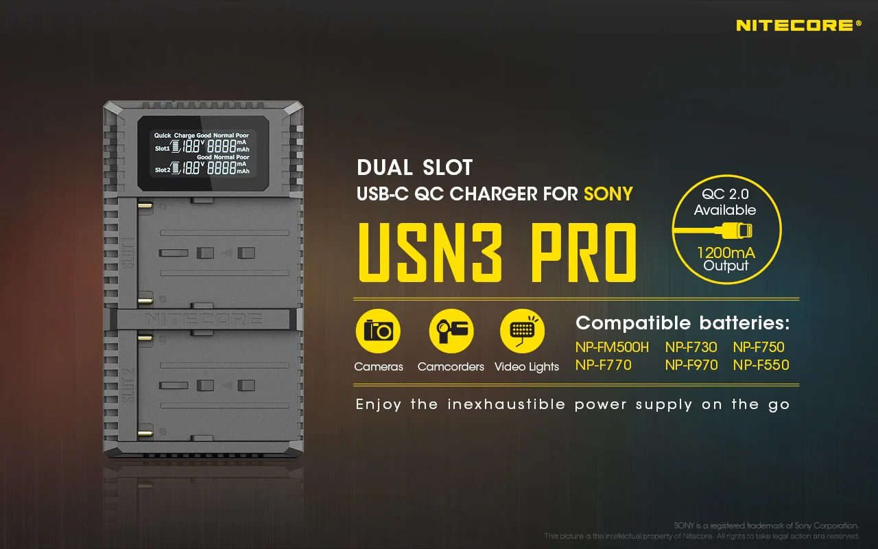USN3 PRO (Sony NP-FM500H, NP-F730, NP-F750, NP-F770, NP-F970, NP-F550) Dual-Slot Battery Charger - Image 6